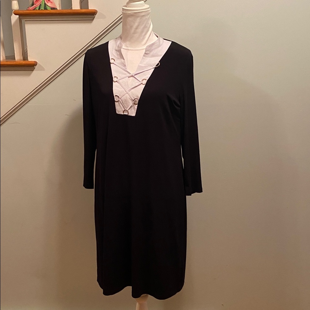 Ivanka Trump Black & White Lace-Up Dress Wednesday Addams